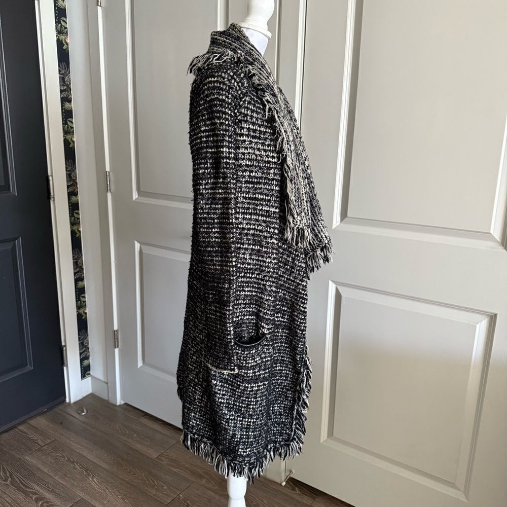 Vince Black Neutral Wool Tweed Open Draped Cardigan Duster Size S - Picture 2 of 8